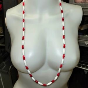 Vintage red and white beaded necklace